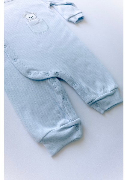 Çocuk Uzun Kollu Ayıcıklı Çıtçıtlı Bebe Mavi Tulum