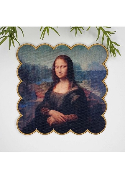 Mona Lisa Tablo Tasarımlı Nakış Kenar Yıkanabilir Kokteyl Peçetesi 1 Adet
