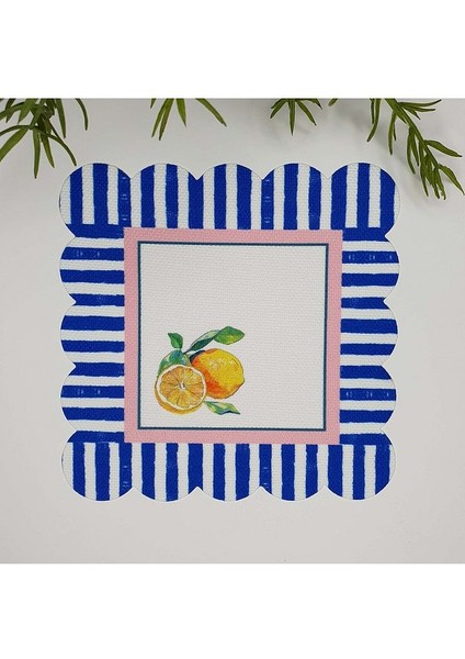 Dekoratif Kenar Limon Desenli Yıkanabilir Kumaş Kokteyl Peçetesi 1 Adet