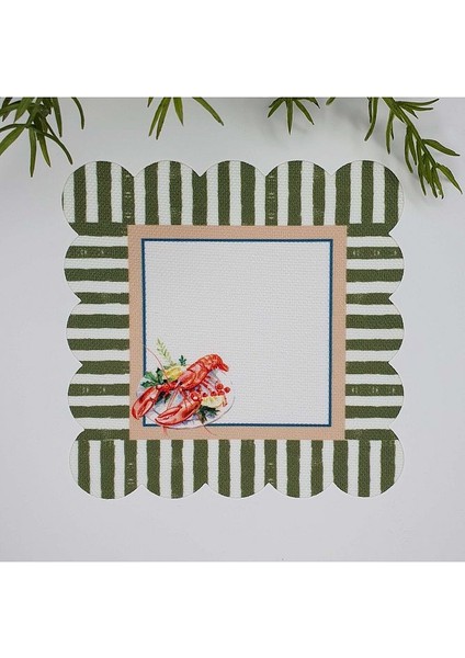 Dekoratif Kenar Istakoz Desenli Yıkanabilir Kumaş Kokteyl Peçetesi 1 Adet