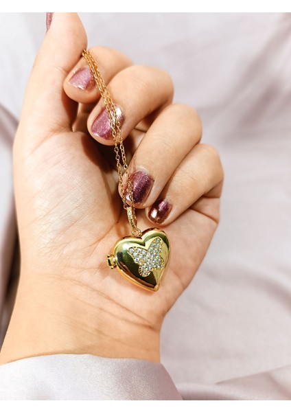 14K Altın Kaplama Çelik Kolye – Kalp ve Kelebek Figürlü Özel Tasarım