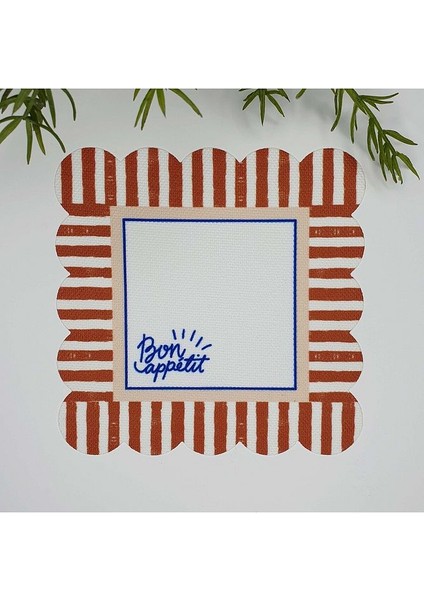 Dekoratif Kenar Bon Appetit Slogan Desenli Yıkanabilir Kumaş Kokteyl Peçetesi 1 Adet
