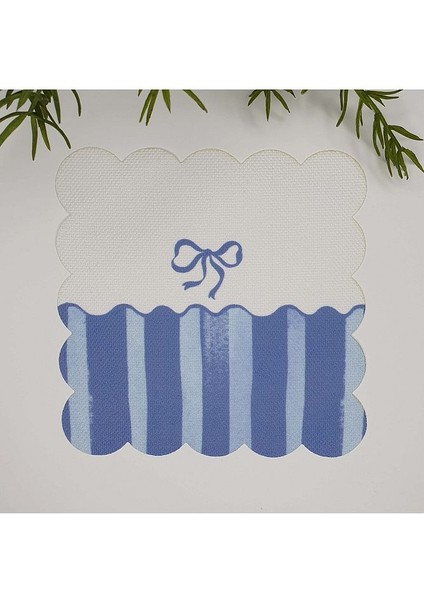 Sulu Boya Çizgili Fiyonk Desenli Yıkanabilir Kumaş Kokteyl Peçetesi 1 Adet