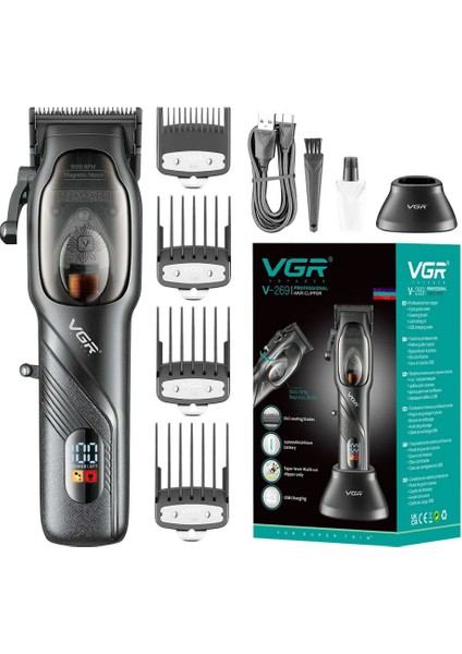 Profesyonel Şarjlı Saç Kesme Makinesi V-269 - LED Ekran, 9000 Rpm Motor, Dlc Kaplı Bıçaklar