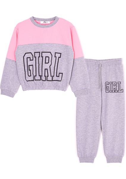 Bisiklet Yaka Uzun Kol Açık Pembe Renk Kız Çocuk Esofman Takım