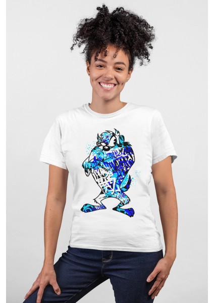 Boyalı Canavar Beyaz Kadın Tshirt