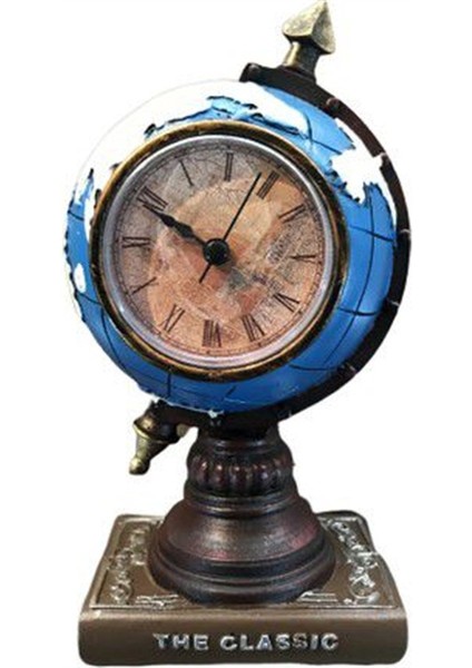 Dünya Küre Masa Saati Dekoratif Biblo