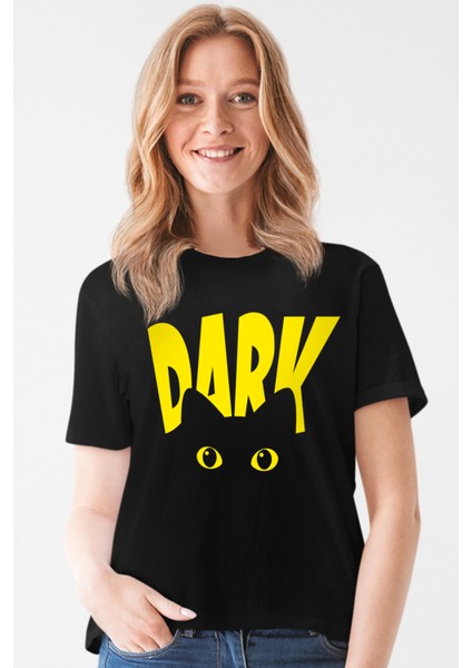 Karanlık Kedi Siyah Kadın Tshirt