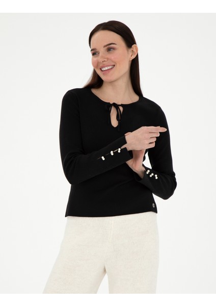 Kadın Siyah Slim Fit Kazak 50290555-VR046