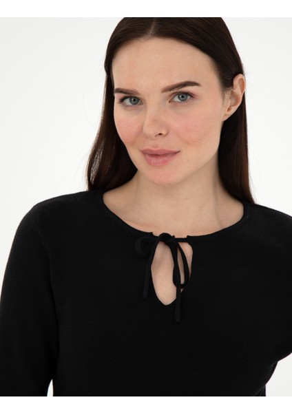 Kadın Siyah Slim Fit Kazak 50290555-VR046 fiyatları