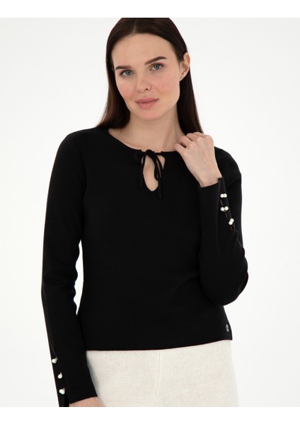 Kadın Siyah Slim Fit Kazak 50290555-VR046 modelleri