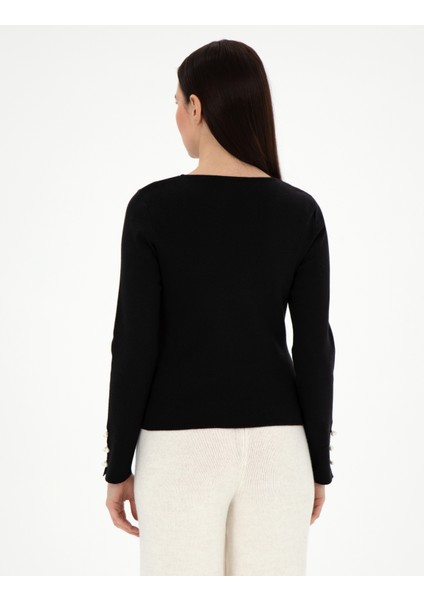 Kadın Siyah Slim Fit Kazak 50290555-VR046 indirimleri