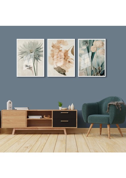 3 Parça Çerçeveli Boho Çiçekler Ahşap Tablo Seti Bestablo fiyatları