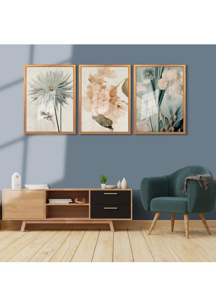 3 Parça Çerçeveli Boho Çiçekler Ahşap Tablo Seti Bestablo fırsatları
