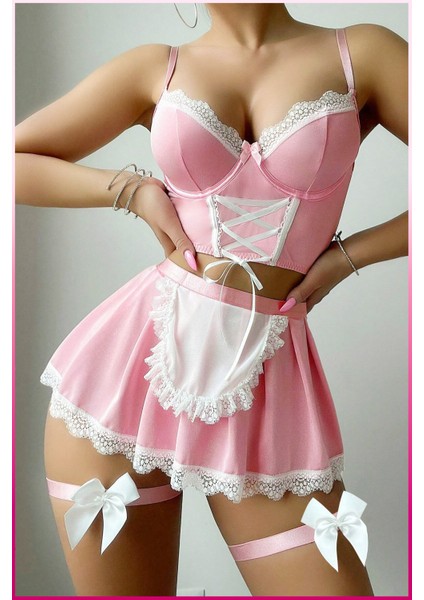 Pembe Fırfır Detaylı Özel Tasarım Iç Giyim Seti