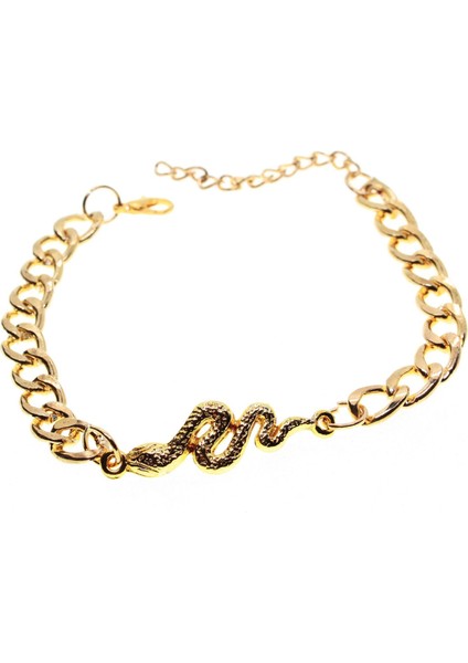Altın Renk Unisex Yılan Figurlu Cadena Bileklik