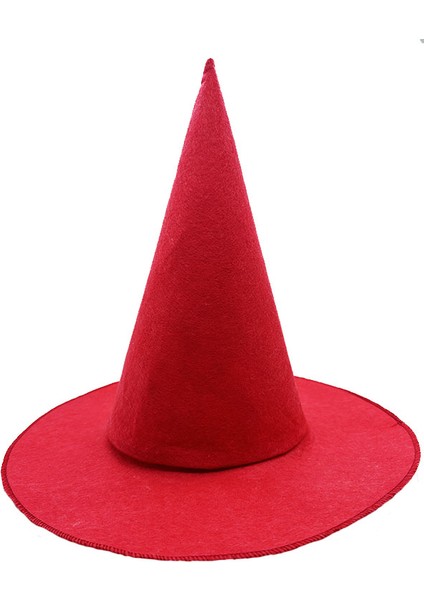 Kırmızı Renk Keçe Cadı Şapkası Yetişkin Çocuk Uyumlu 35 x 38 cm (4825)