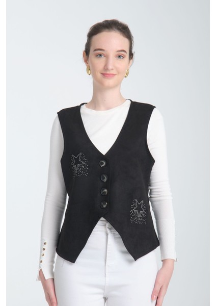 Scuba Suet V Yaka Siyah Yıldiz Taşli