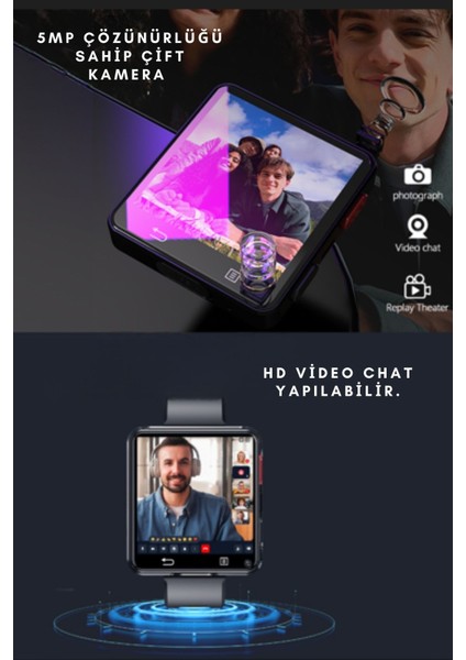 WR668 4g Lite Sim Kartlı Btk Kayıtlı Gps Çift Kameralı 1200 Mah Yeni Nesil Gpt Destekli Akıllı Saat Siyah
