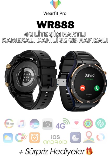 WR888 4g Lite Sim Kartlı Kameralı 32GB Aı Destekli Nfc Gps 1. 54 Inç Yuvarlak Model Akıllı Saat