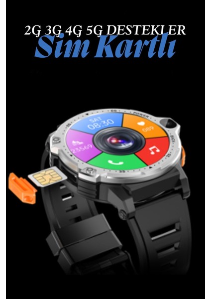WR999 4g Lite Sim Kartlı Çift Kameralı Yeni Nesil Tüm Özelliklere Sahip 64GB Yuvarlak Akıllı Saat Gri