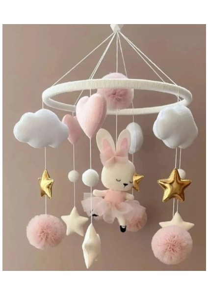 (Müziksiz)Ayıcık Gelişim Odaklı Beşik Yanı Keçe Dönence Bebek Çocuk Odası Süsü