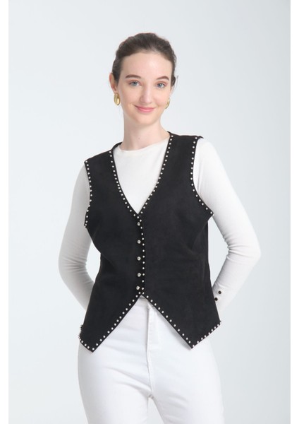 Scuba Suet V Yaka Siyah Taşli Yelek