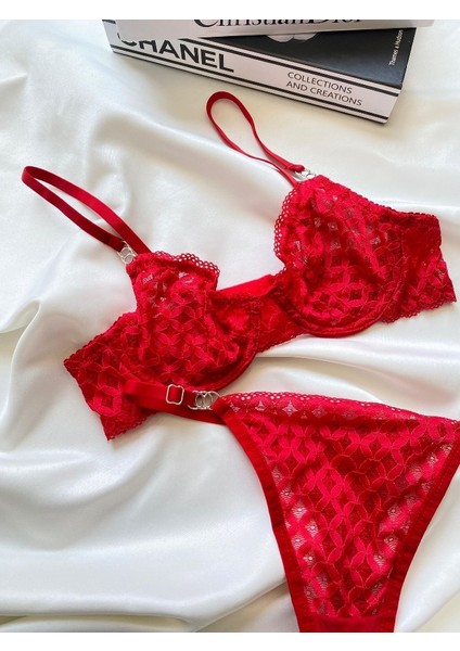 Kırmızı Kadın Nude Dantelli Bralet Südyen Kilot Takım modelleri