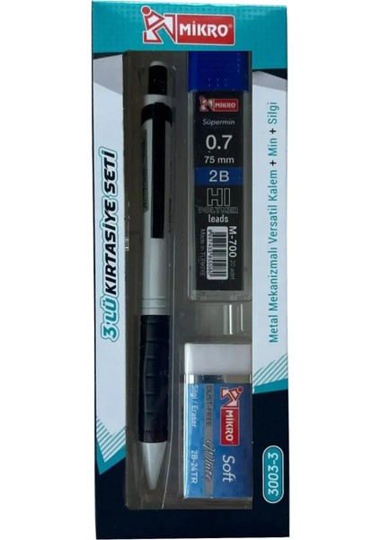 Eco Series 3'lü Kalem Seti - Kalem+Silgi+Uç - Mekanik Uçlu Versatil Kalem 0.7 mm - 1 Set