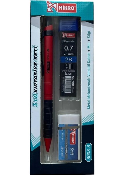 Eco Series 3'lü Kalem Seti - Kalem+Silgi+Uç - Mekanik Uçlu Versatil Kalem 0.7 mm - 1 Set