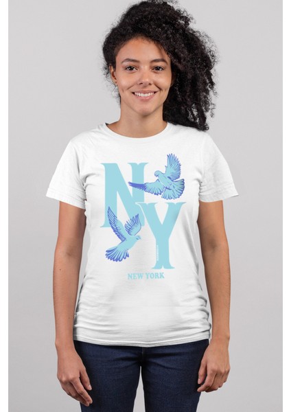 Ny Güvercinleri Beyaz Kadın Tshirt