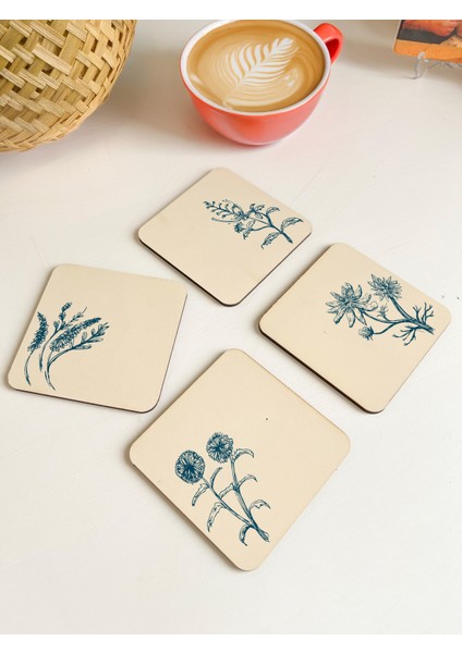 Doğal Çizim Temalı Zarif Bardak Altlıkları - 4'lü Set fiyatları