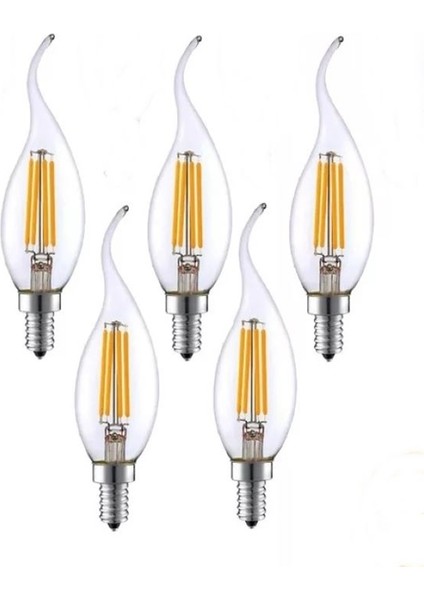 Rustik LED Ampul 4W E14 İnce Duy Gün Işığı 3200K ERD23 5 Adet Lambam Dimmerli Kıvrık Mum Ampul