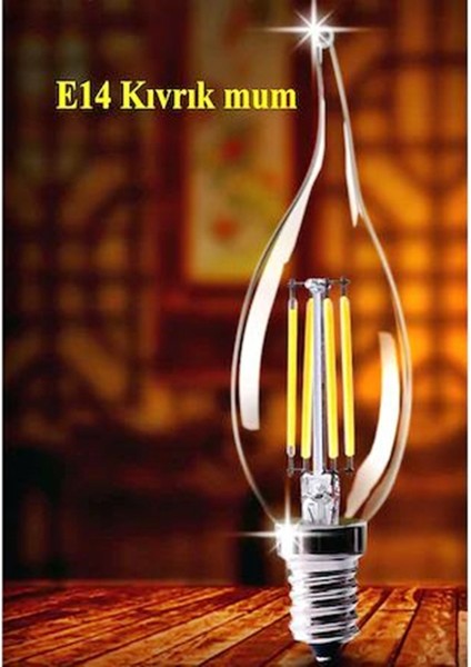 Rustik LED Ampul 4W E14 İnce Duy Gün Işığı 3200K ERD23 5 Adet Lambam Dimmerli Kıvrık Mum Ampul