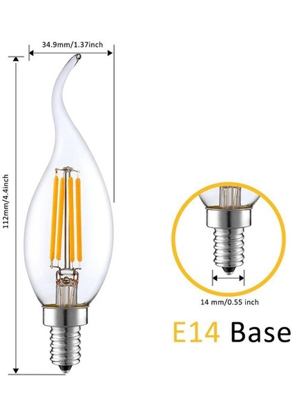 Rustik LED Ampul 4W E14 İnce Duy Gün Işığı 3200K ERD23 5 Adet Lambam Dimmerli Kıvrık Mum Ampul