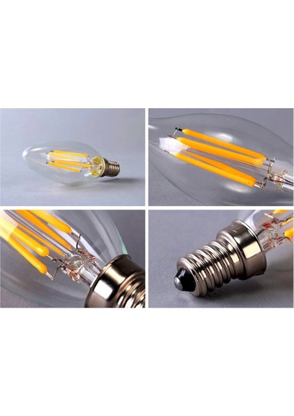 Rustik LED Ampul 4W E14 İnce Duy Gün Işığı 3200K ERD23 5 Adet Lambam Dimmerli Kıvrık Mum Ampul