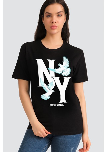 Ny Güvercinleri Siyah Kadın Tshirt