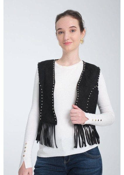 Scuba Suet Taşli Püsküllü Siyah Yelek fiyatları