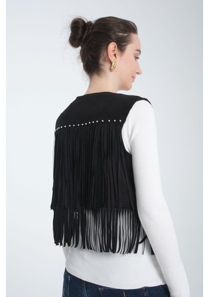 Scuba Suet Taşli Püsküllü Siyah Yelek modelleri