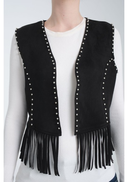 Scuba Suet Taşli Püsküllü Siyah Yelek fırsatları