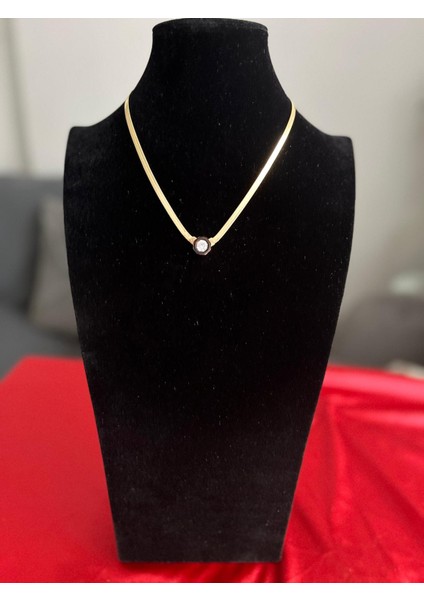OZZYSHOPTR Çelik Gold Renk İtalyan Zincir Zirkon Taşlı Mineli Serenay Kolyesi