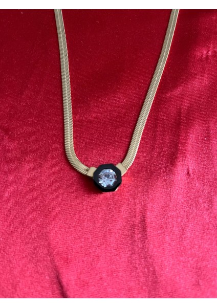 OZZYSHOPTR Çelik Gold Renk İtalyan Zincir Zirkon Taşlı Mineli Serenay Kolyesi