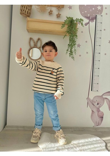 Erkek Çocuk Çizgili Triko Kot Pantalon Takım