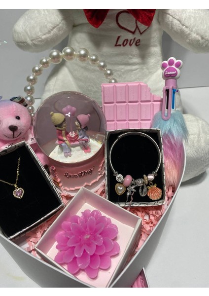 Sevgiliye Özel Ayıcıklı Hediye Kutusu -Hediye Seti-Kolye-Bileklik-Kar Küresi-65 cm Ayıcık-Aşk Kutusu indirimleri