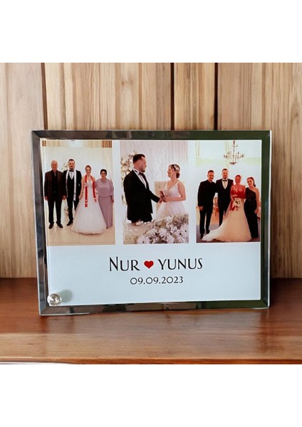 Düğün-Nişan 3 Fotoğraflı Ayna Kenarlı Cam Çerçeve