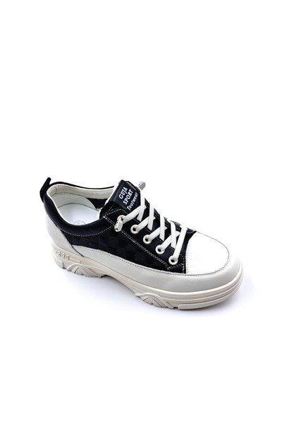 G25Y314 Deri 2 cm Gizli Topuk Lastik Bağcıklı Siyah Kadın Günlük Spor Ayakkabı fırsatları