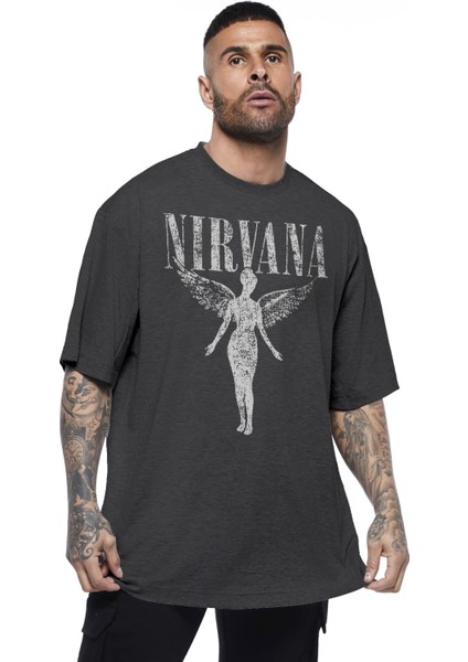 Melek Nirvana Antrasit Oversize Kısa Kollu Erkek T-Shirt