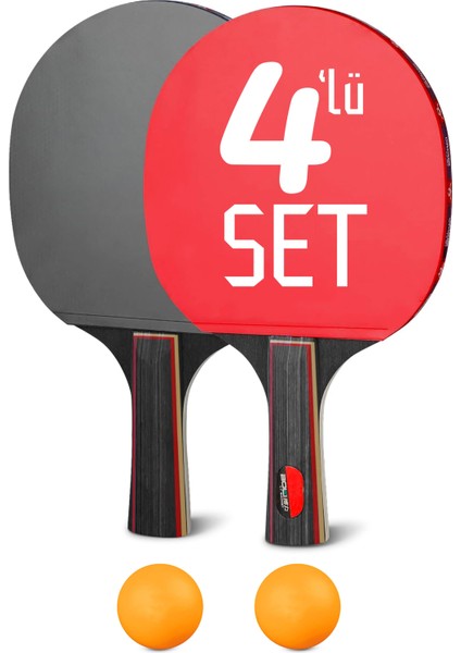 4'lü Masa Tenisi Raketi Seti Çift Katmanlı Pinpon Raketi Topu Set