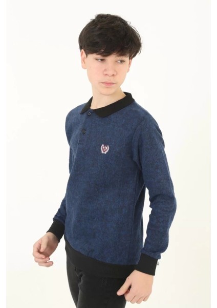 Çocuk Selanik Yaka Nakışlı Kazak - Lacivert