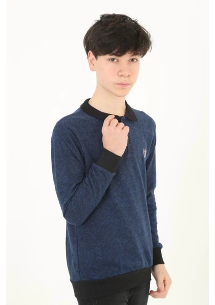 Çocuk Selanik Yaka Nakışlı Kazak - Lacivert fiyatları